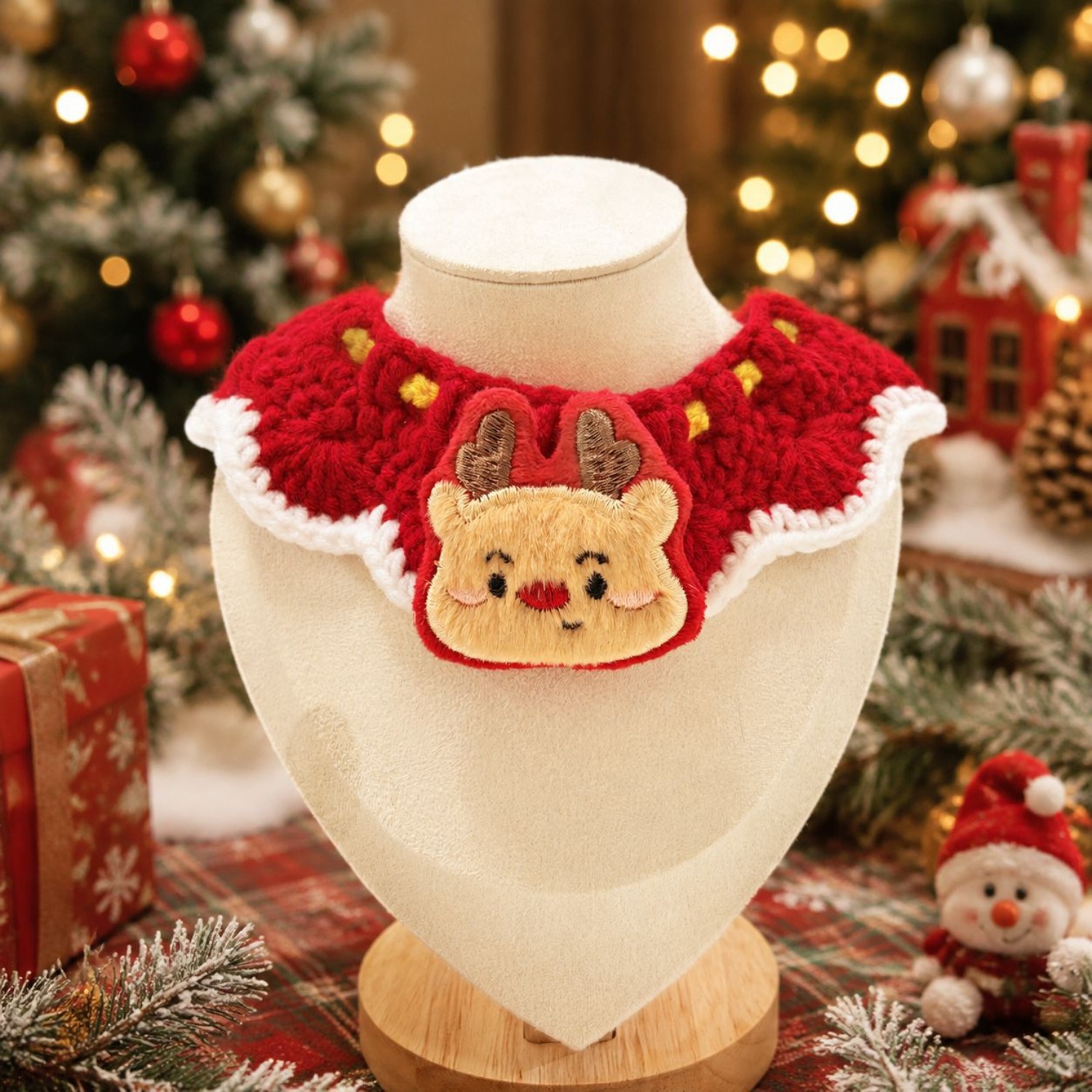 クリスマス手作りクロシェ編みペット用首輪セット 2個入り 3 - Elk Bugle Call のレビューと価格